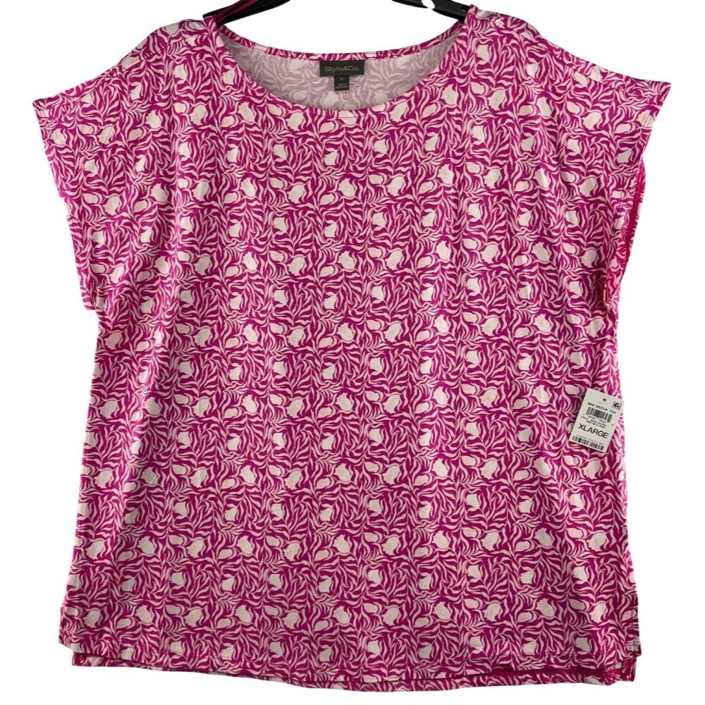 Style & Co XL Pink Mix Media Tee Mini Milo Design 96% Rayon 4% Spandex Womens
